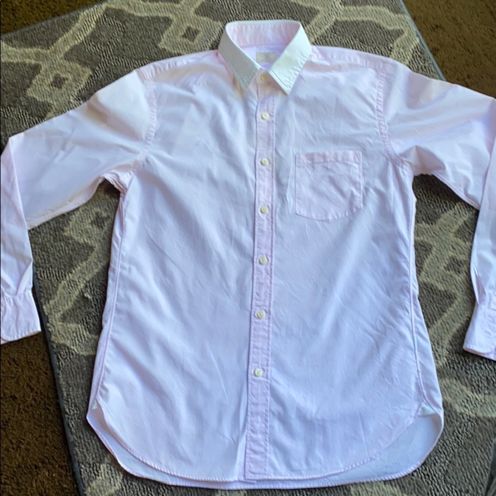 J Crew long sleeve pink striped shirt.